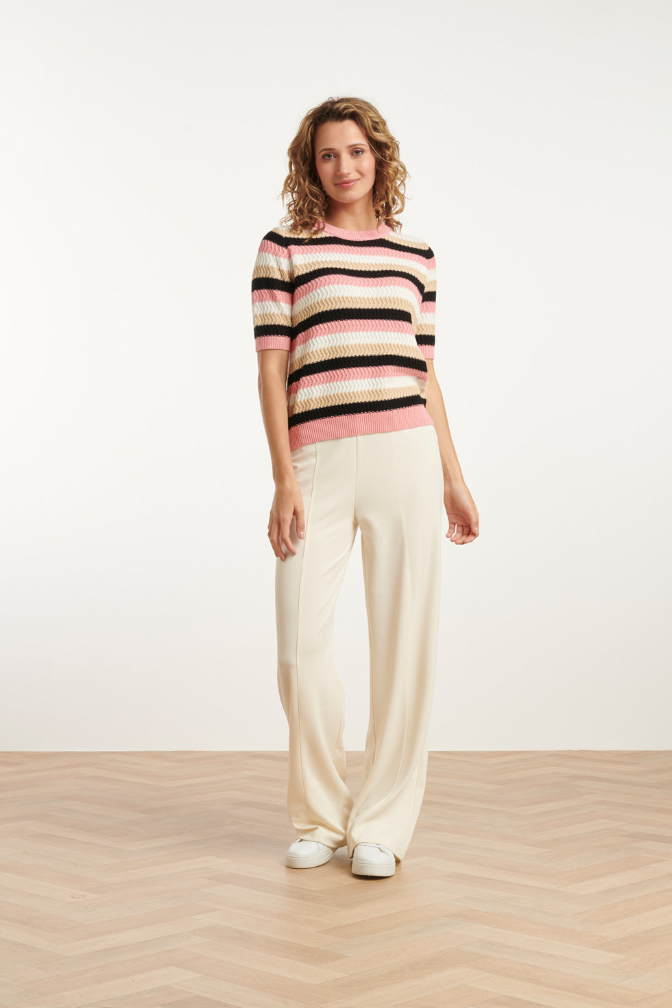 25109 Gebreide Trui Met , Colourblock | Old Pink-Multicolour
