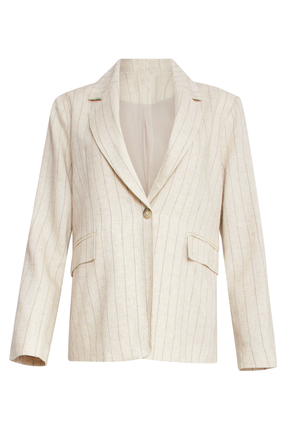 25126 Pinstriped Linen Blazer | Sand-Black