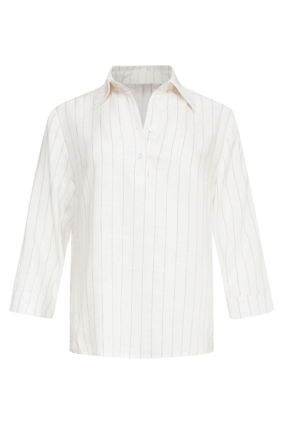 25129 Te Pinstripe Linnen Top Met V-Hals | White-Black