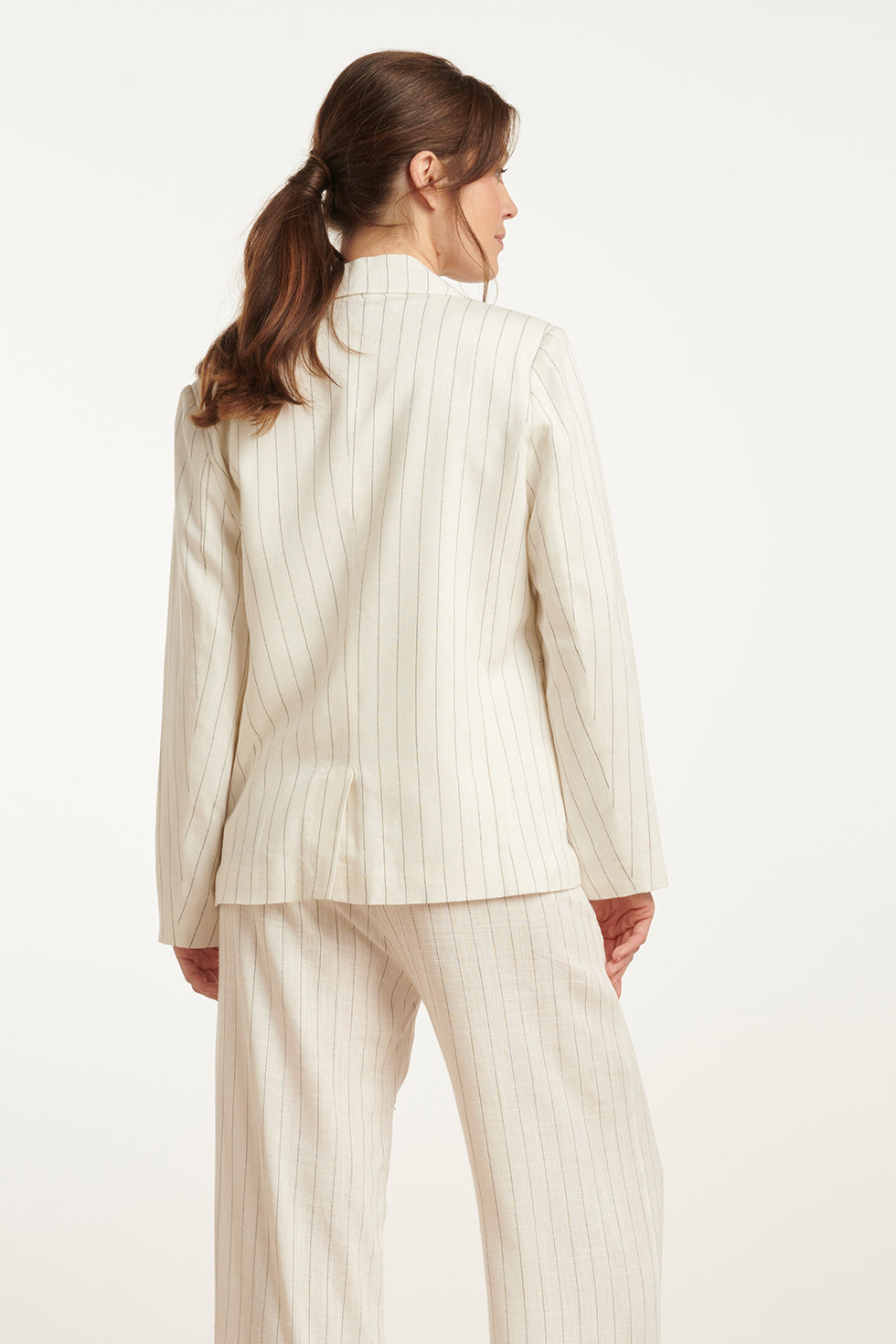25130 Te Pinstripe Linnen Blazer | White-Black