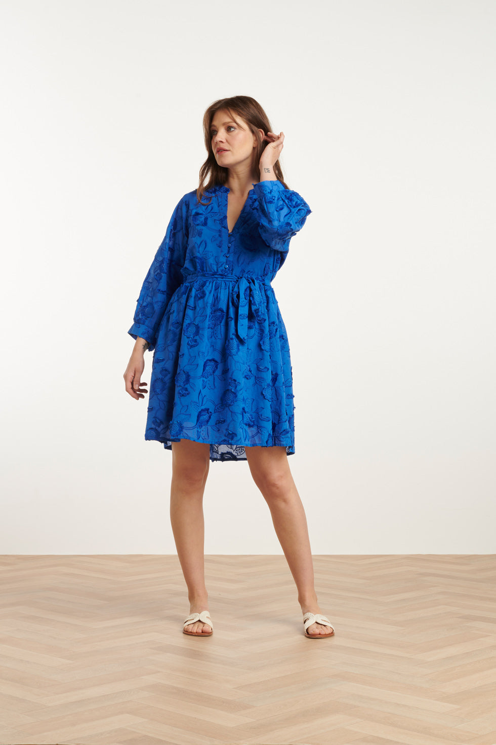 25137 Cobalt 3D Bloemen Jurk | Cobalt Blue