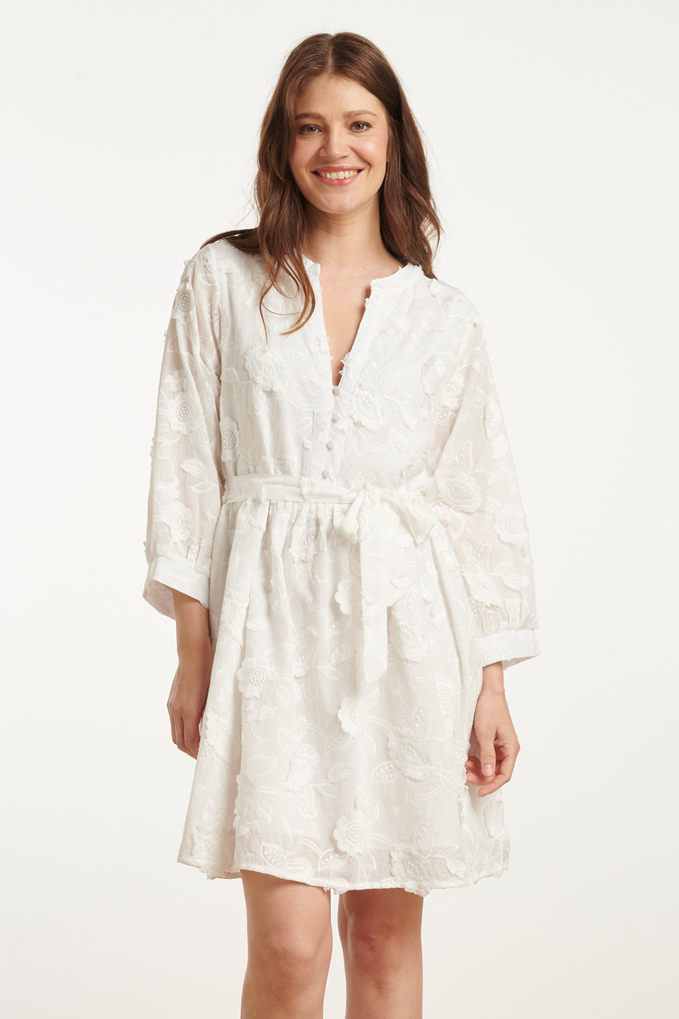 25137 Te 3D Bloemenjurk | White