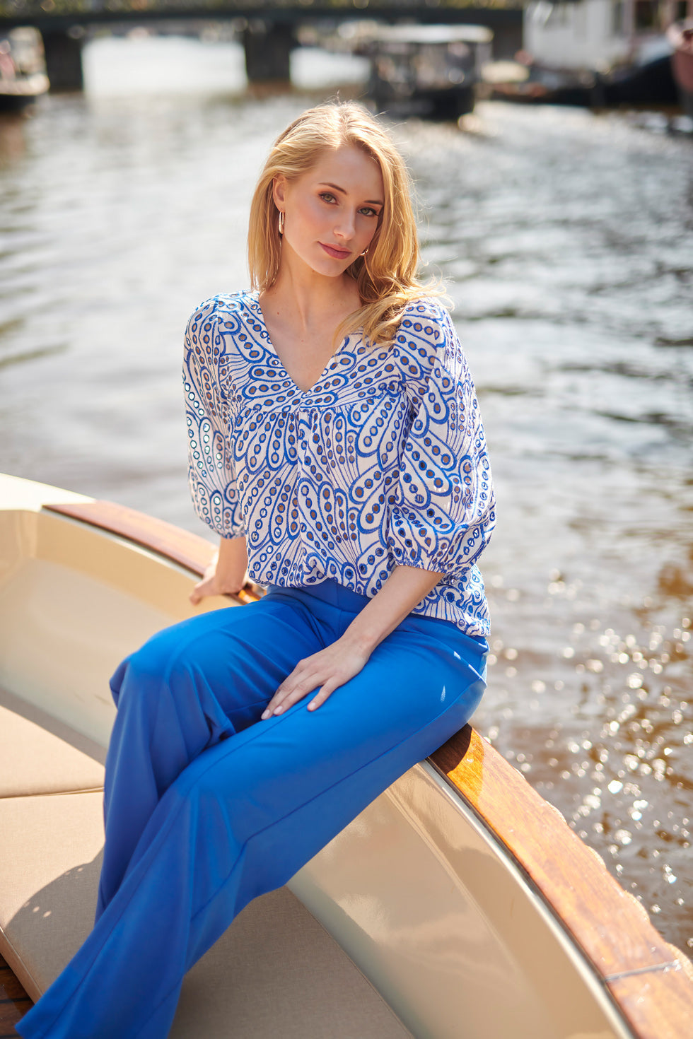 25140 Cobalt Wide Straight Leg Stretch Broek | Cobalt Blue