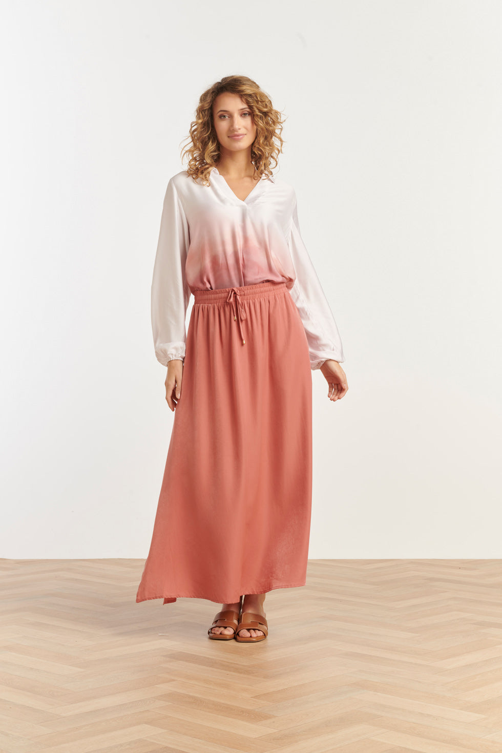 25143 Rayon Satin Maxi Rok | Old Pink