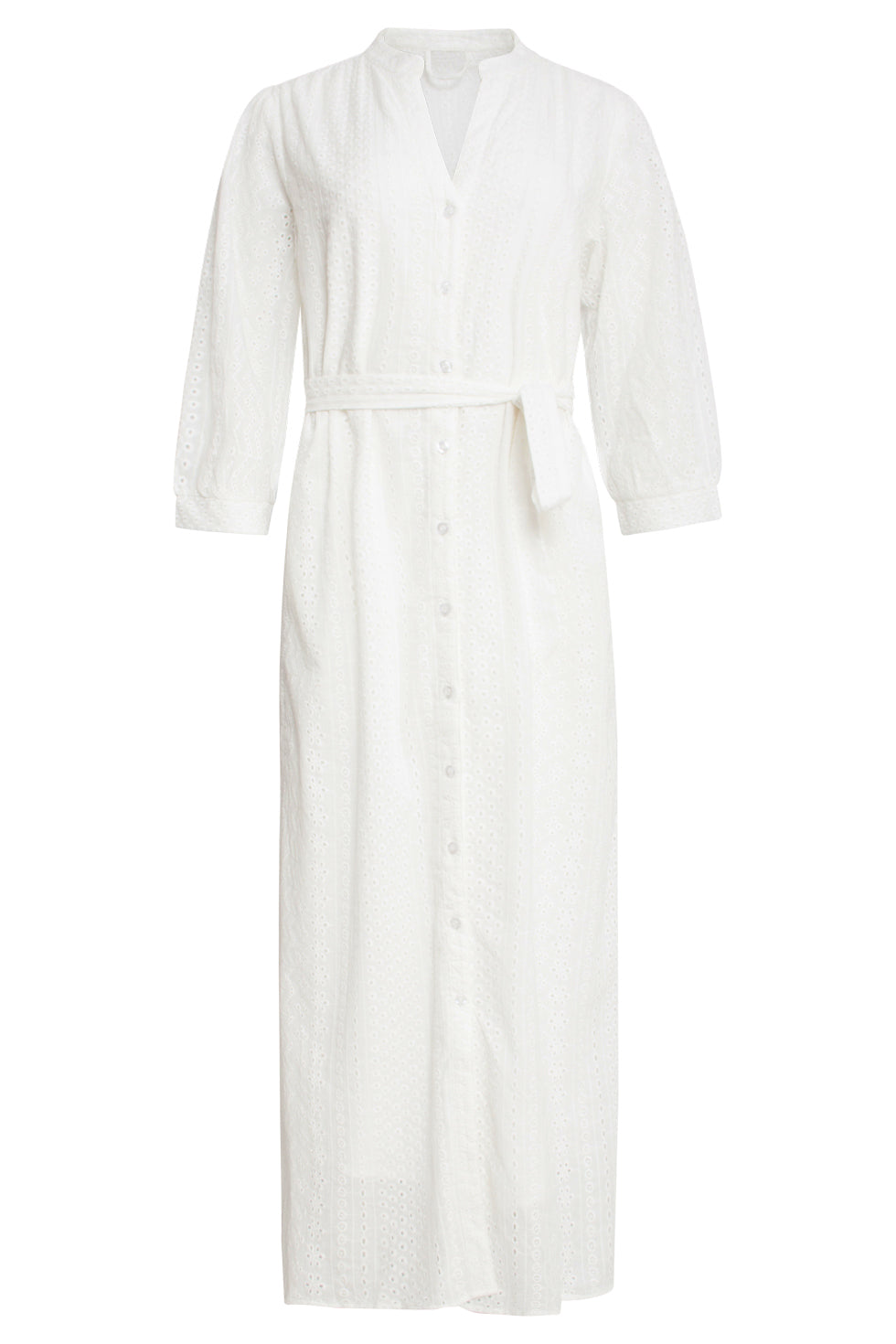 25146 Te Midi Brie Anglaise Jurk Met Knoopsluiting | White