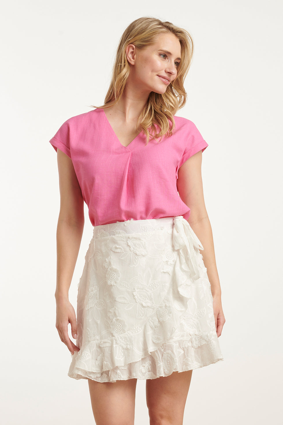 25148 Linnen Top Met V-Hals | Pink