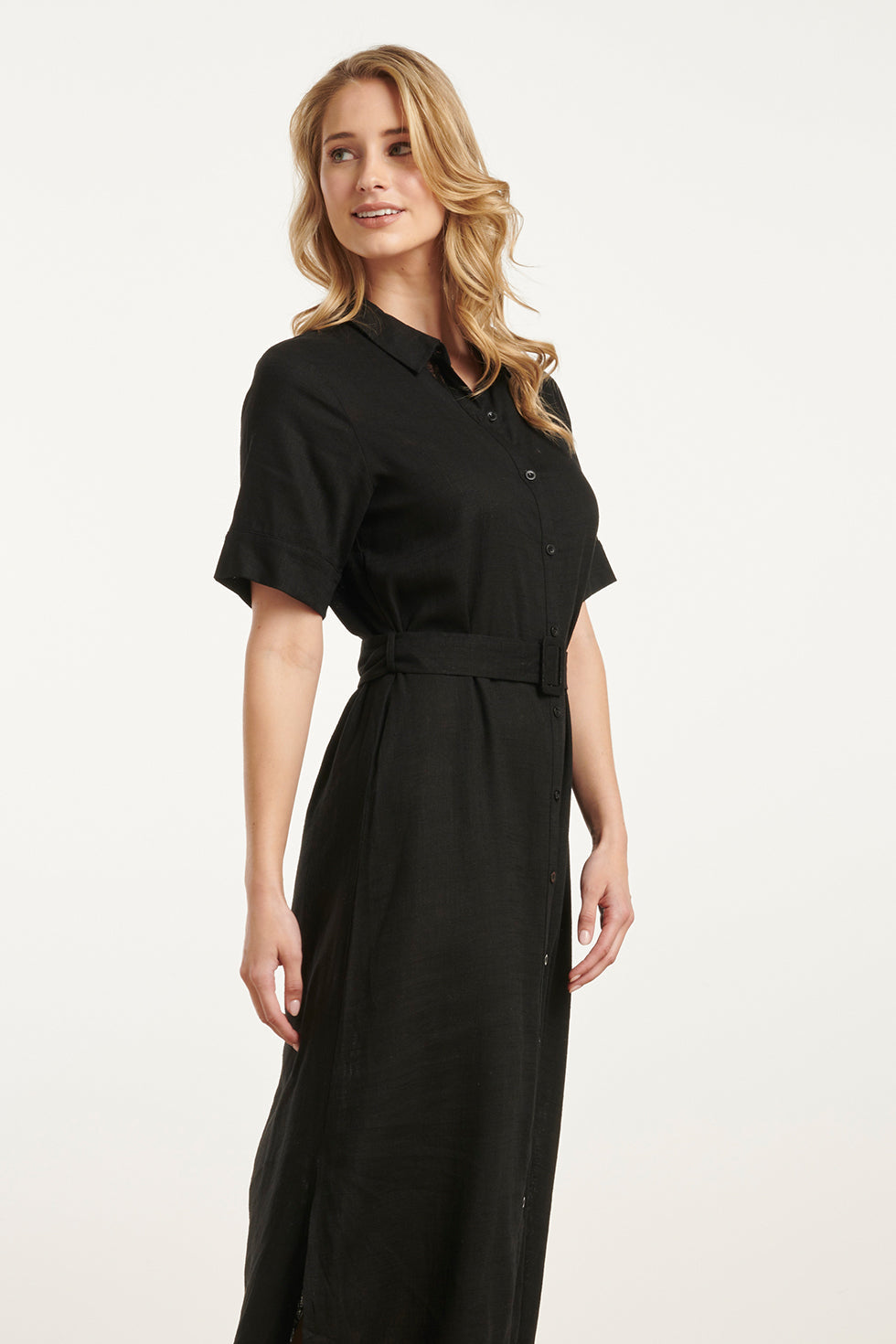 25150 E Linnen Shirtjurk | Black
