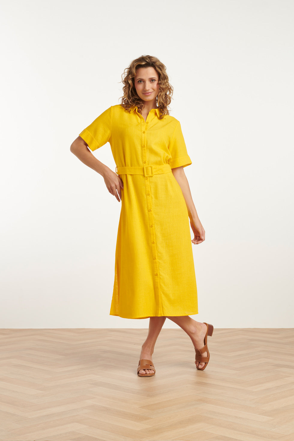 25150 Linnen Midi Shirtjurk | Yellow
