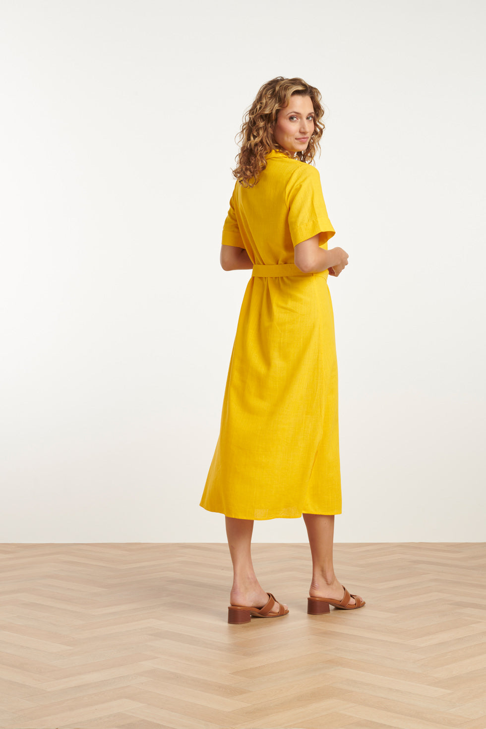 25150 Linnen Midi Shirtjurk | Yellow