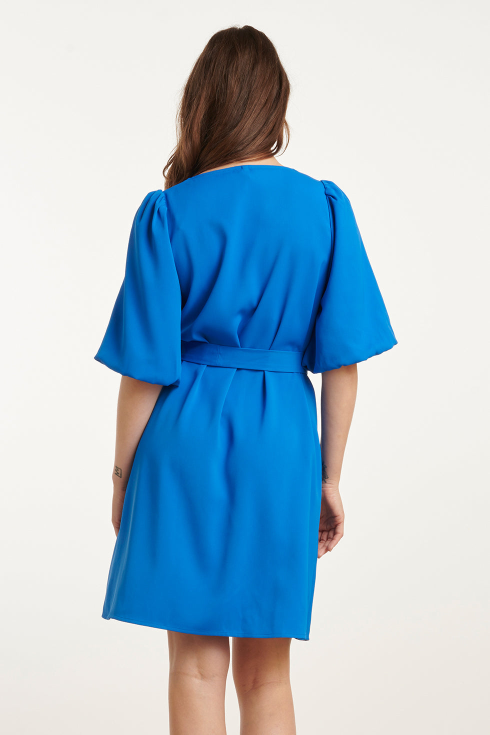25152 Balloon Sleeve Kort Jurkkobalt | Cobalt Blue