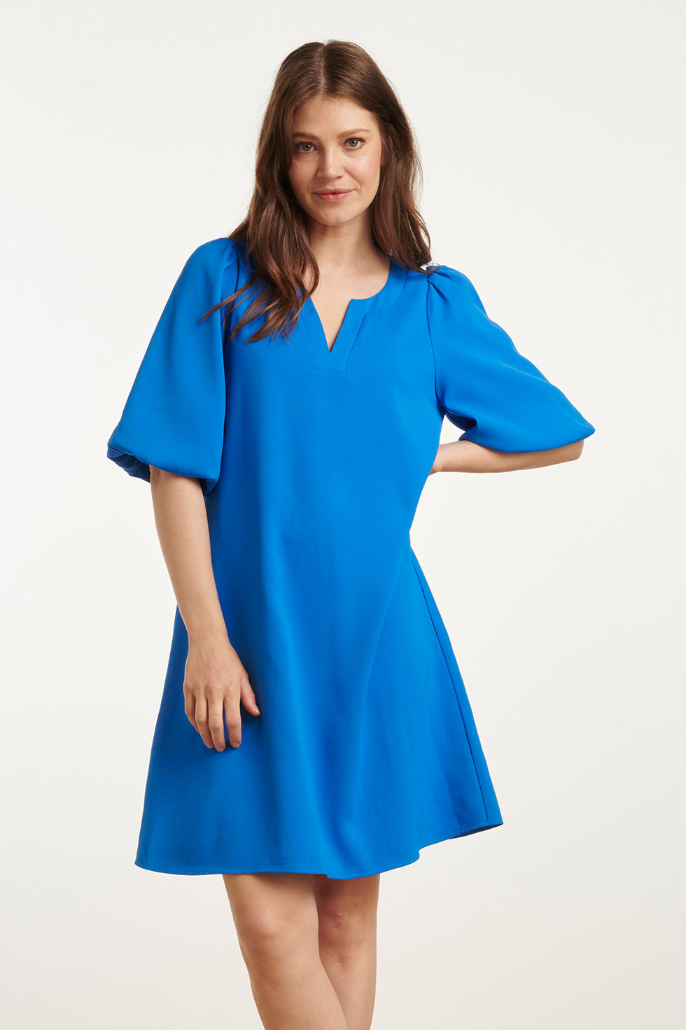 25152 Balloon Sleeve Kort Jurkkobalt | Cobalt Blue