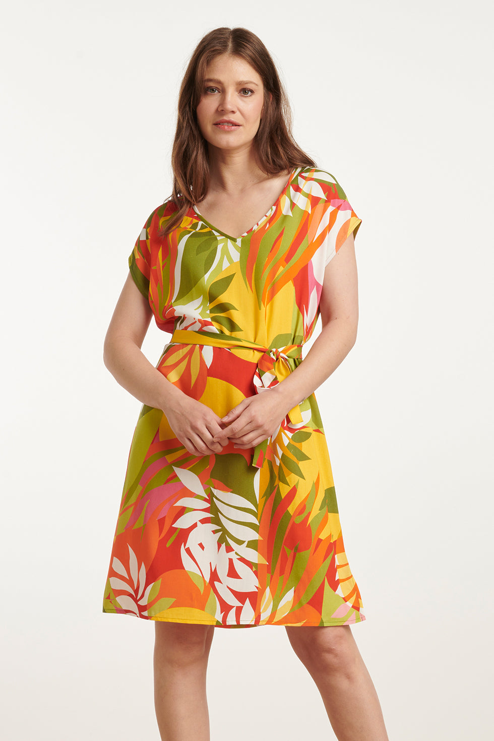 25155 Jurk Met Bladprint | Muticolour