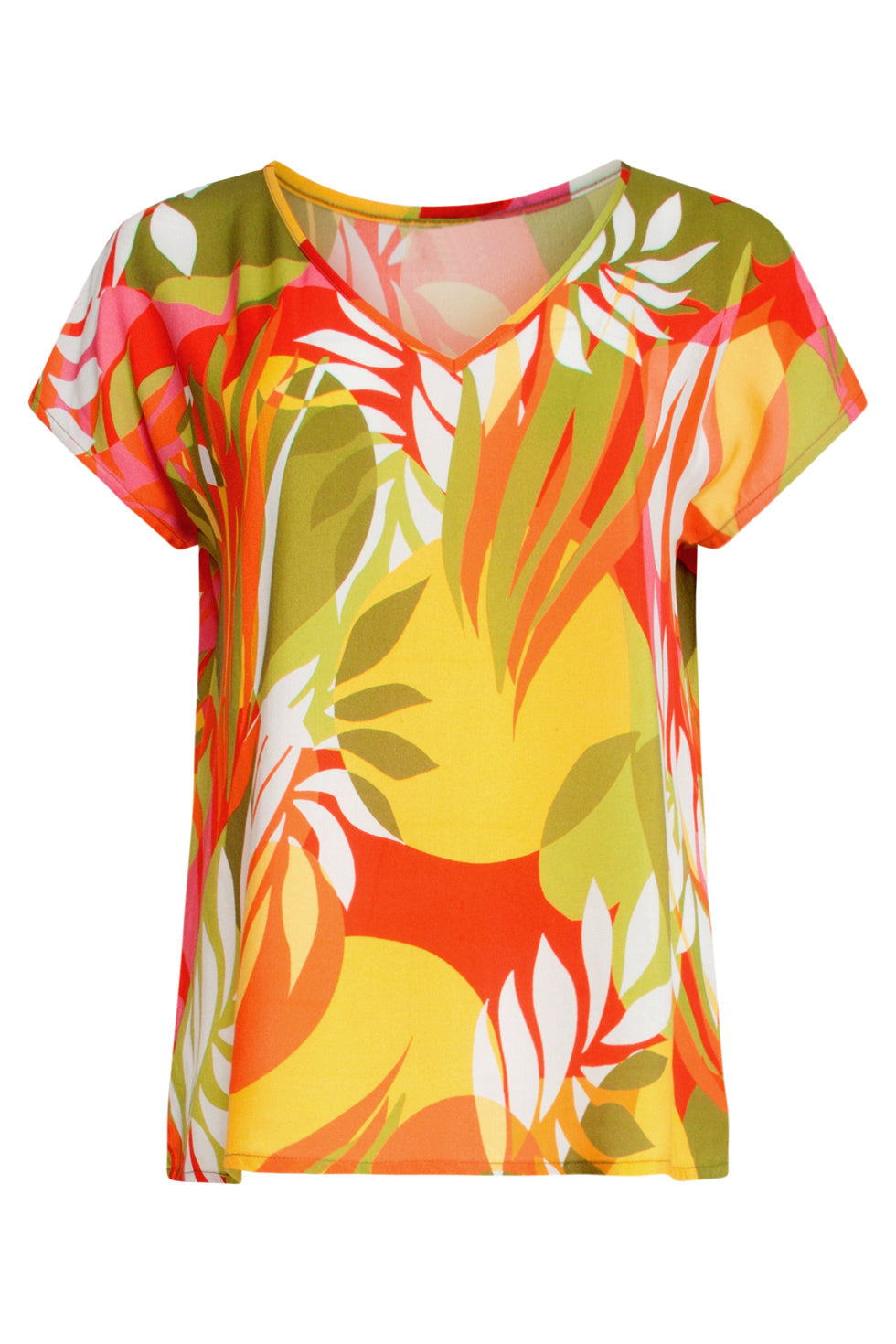25156 Multicoloured Bladprint Top Met V-Hals | Muticolour