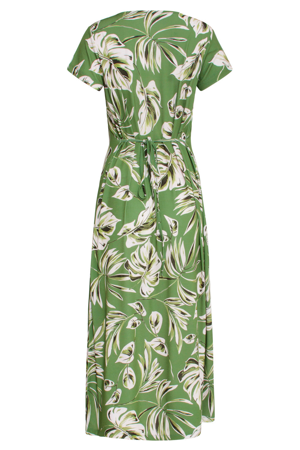 25159 Leaf Print Stretch Midi Jurk | Army-Light Green