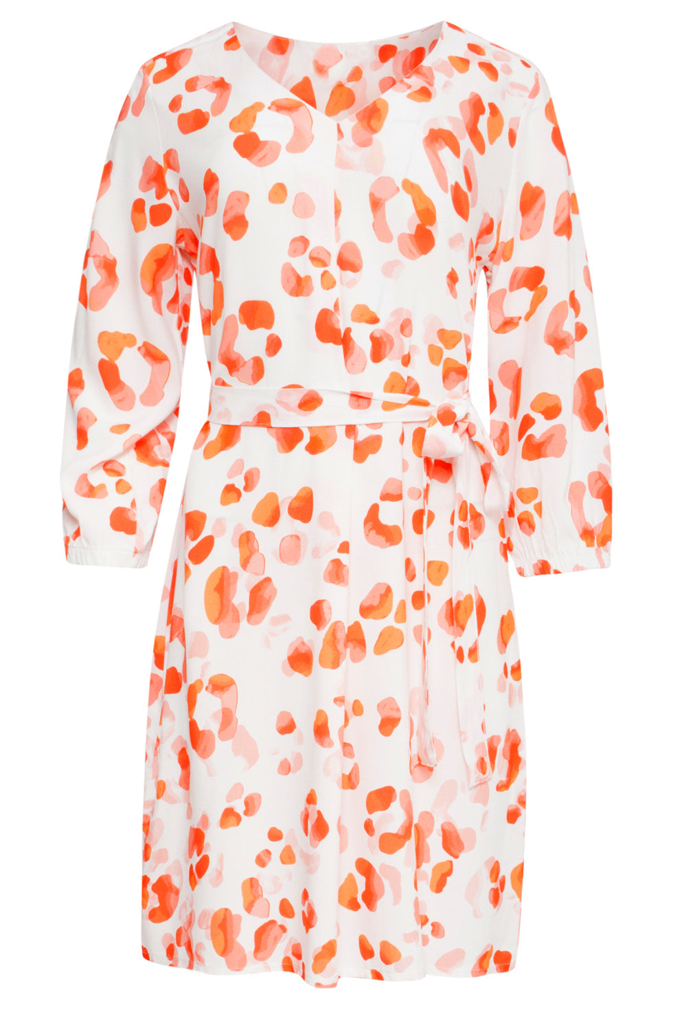 25163 Korte Jurk Met Perzik Dierenprint | Orange-Multicolour