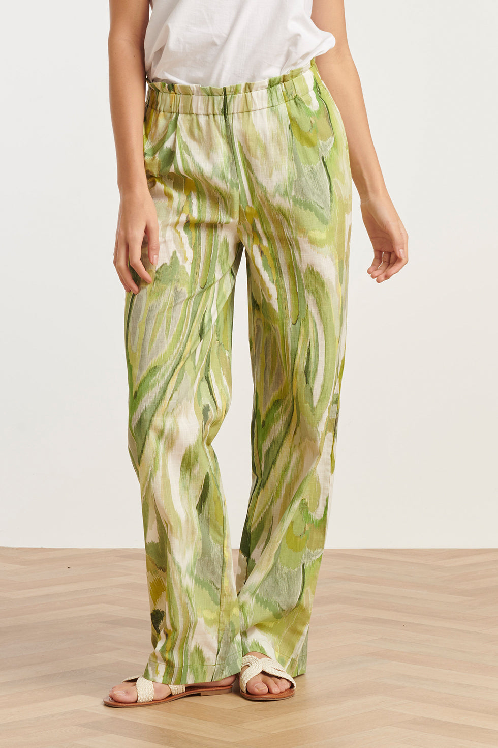 25165 Multicolour Abstract Print Broek | Light Green - Muticolour