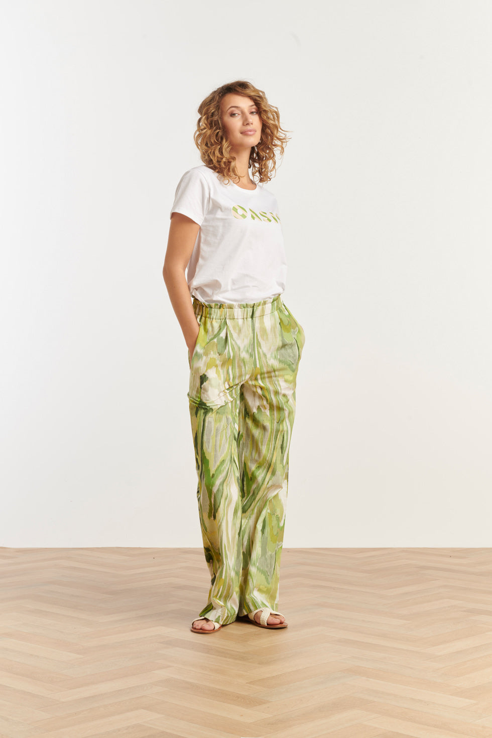 25165 Multicolour Abstract Print Broek | Light Green - Muticolour