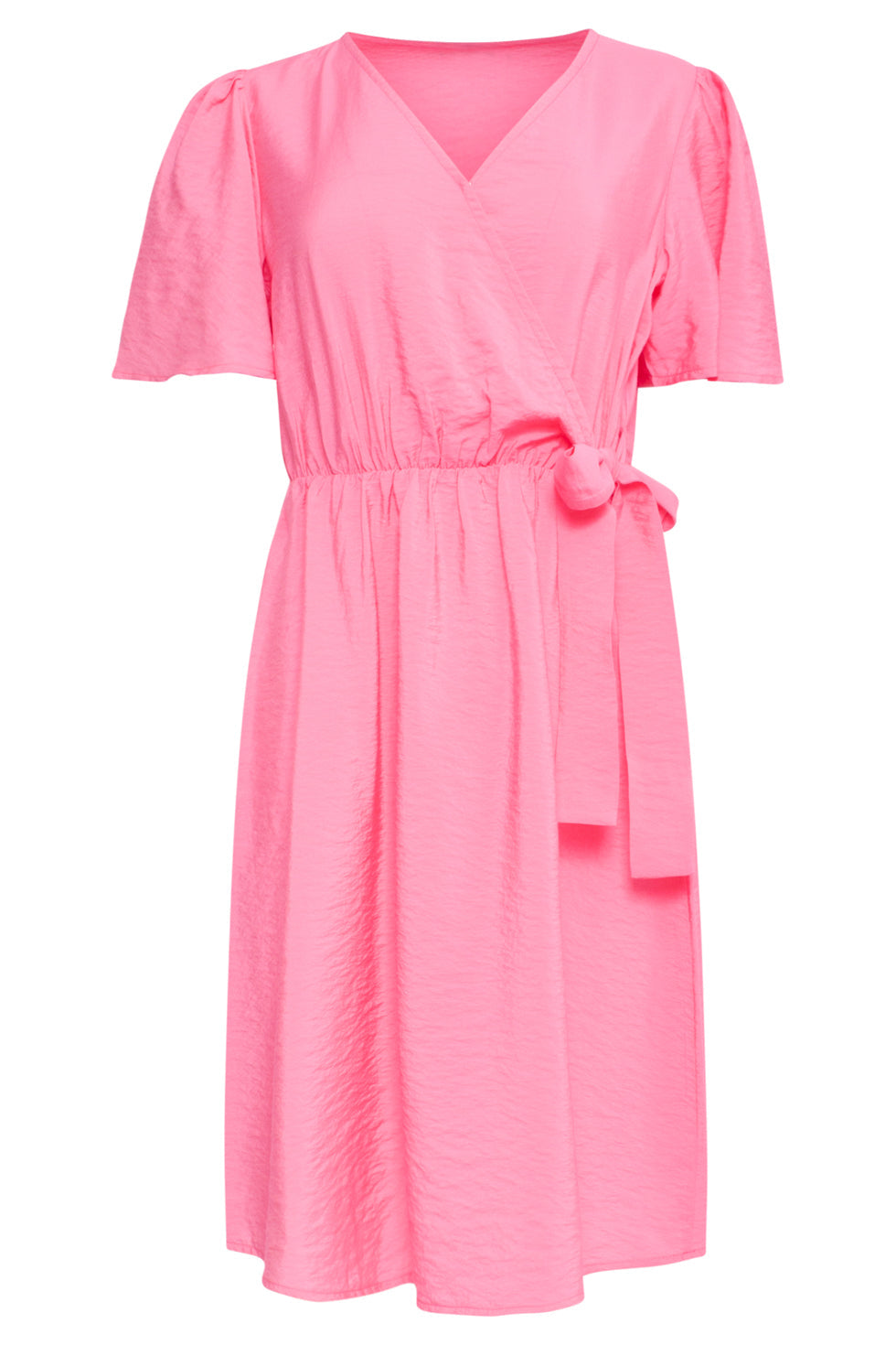 25170 Fuchsia Zomerjurk Met Overlap V-Hals | Pink