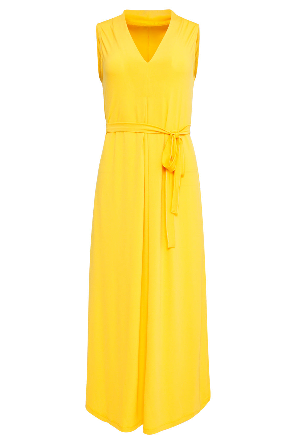 25173 Stretch Midi Jurk Met V-Hals | Yellow