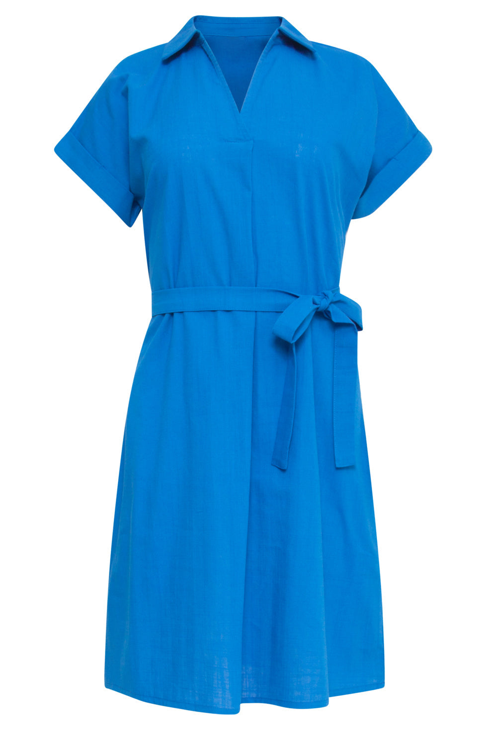 25176 Cobalt Linnen Jurk Met Kraag | Cobalt Blue