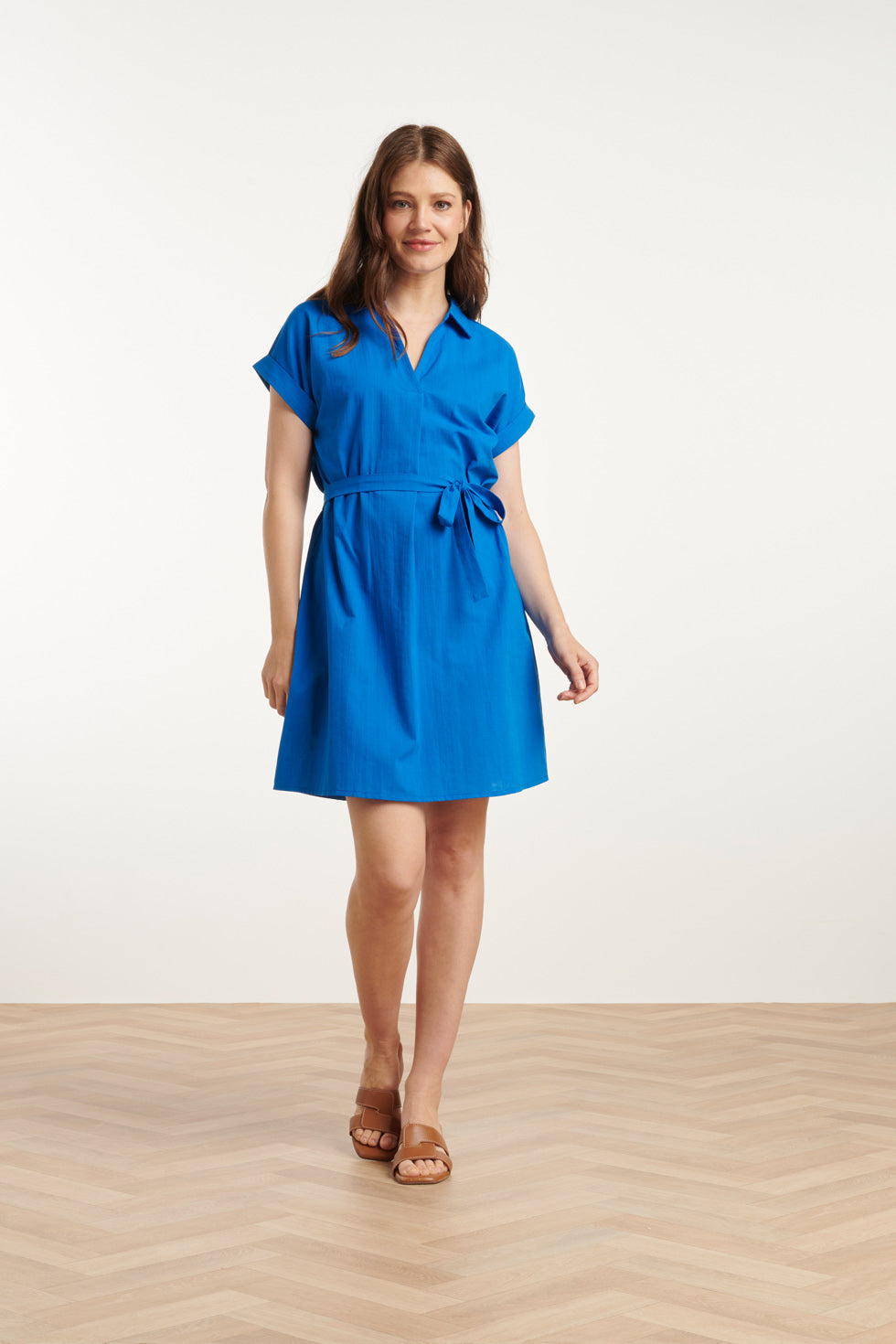25176 Cobalt Linnen Jurk Met Kraag | Cobalt Blue