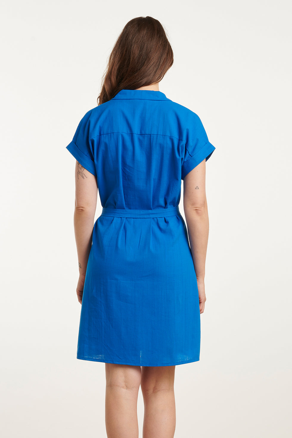 25176 Cobalt Linnen Jurk Met Kraag | Cobalt Blue
