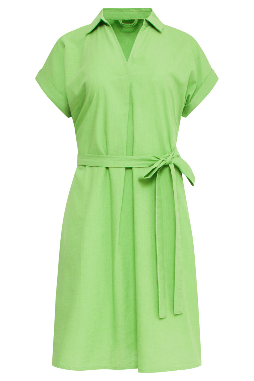 25176 Lime Linnen Jurk Met Kraag | Light Green