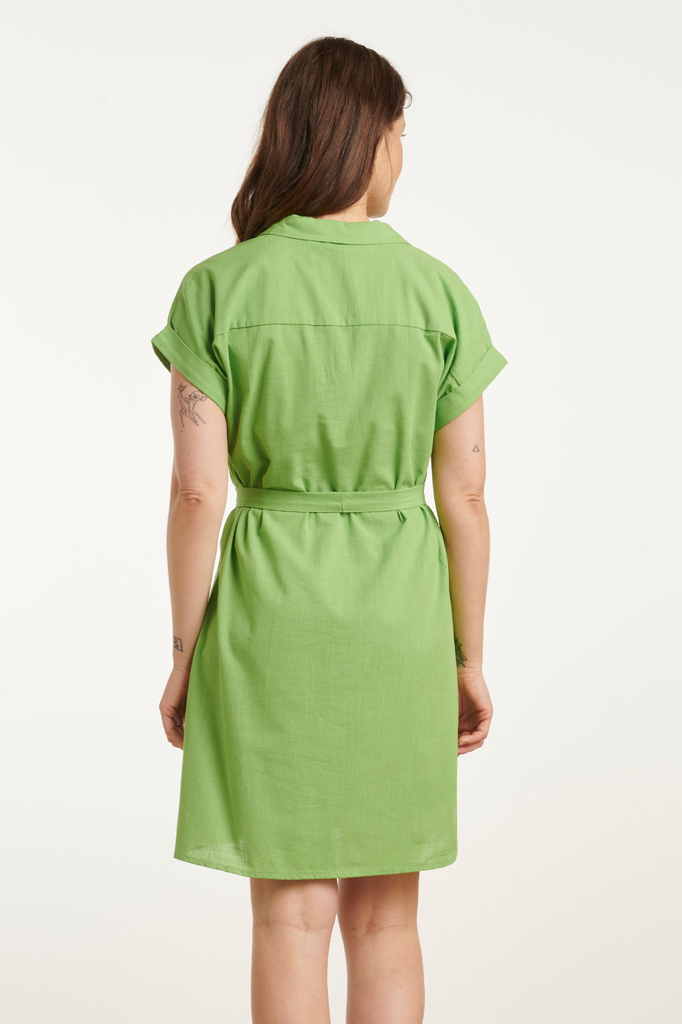 25176 Lime Linnen Jurk Met Kraag | Light Green