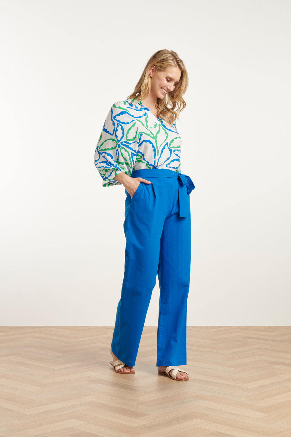 25177 Cobalt Linnen Broek | Cobalt Blue