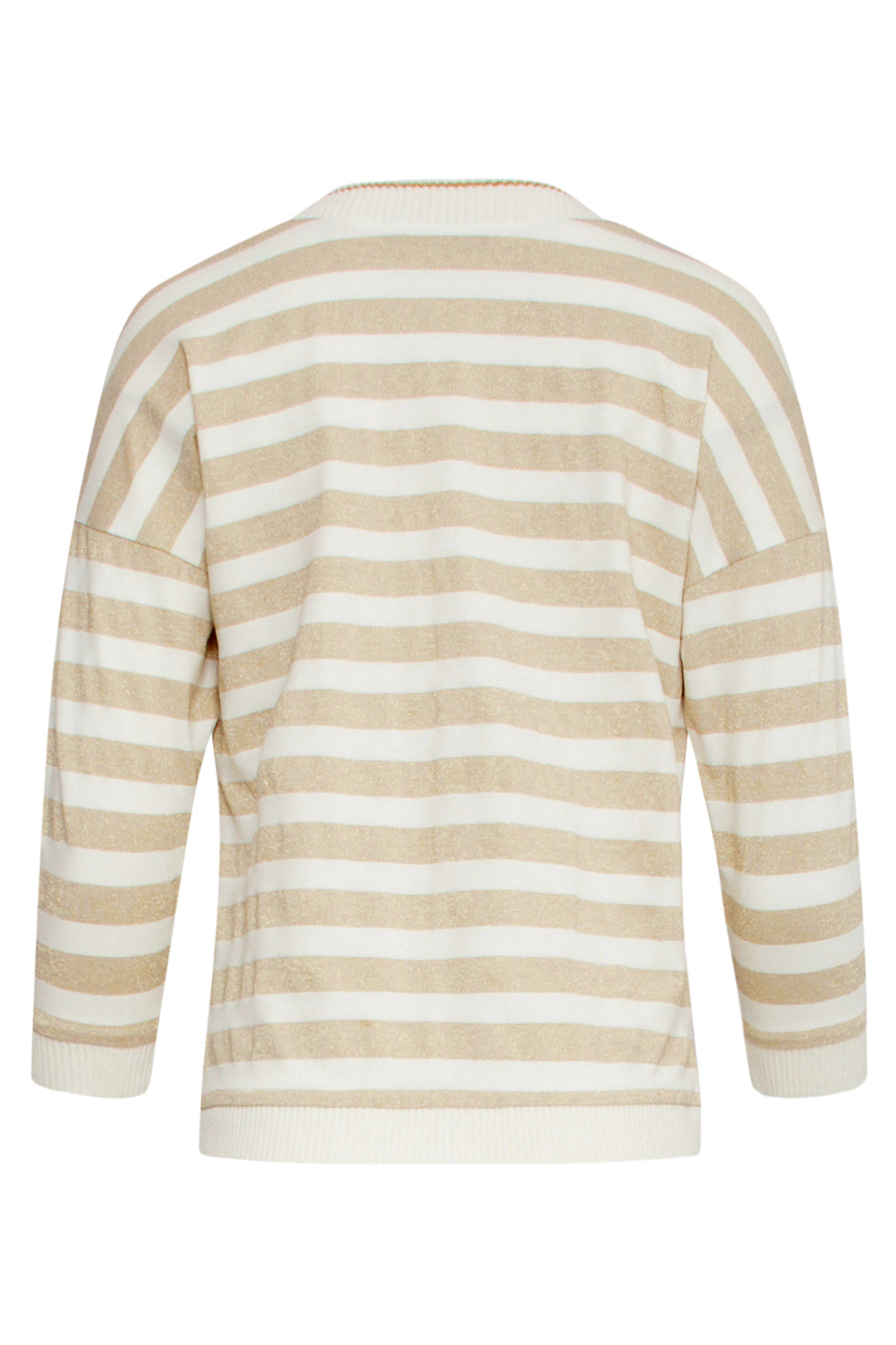 25180 Off White Top Met Chevron Streepprint | Off White-Gold
