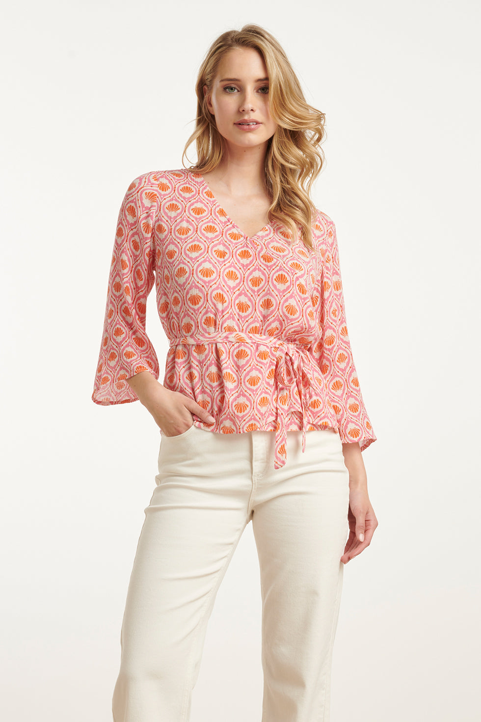 25184 Wrap Top Met Schelpenprintperzik | Muticolour