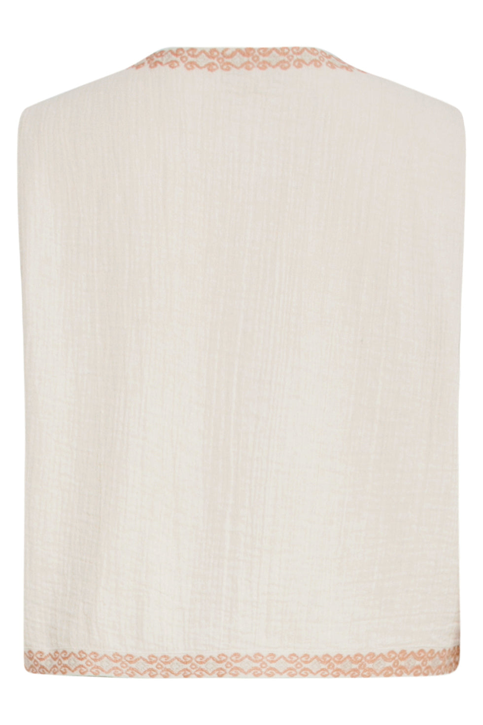 25190 Katoenen Gilet Met Aztec Borduursels | Sand-Off White