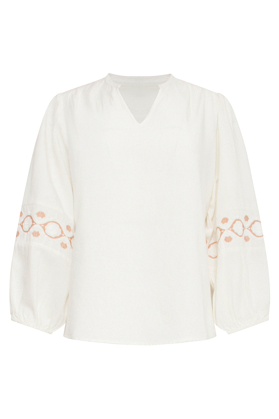 25194 Off White Top Met Geborduurde Mouwen | Sand-Off White