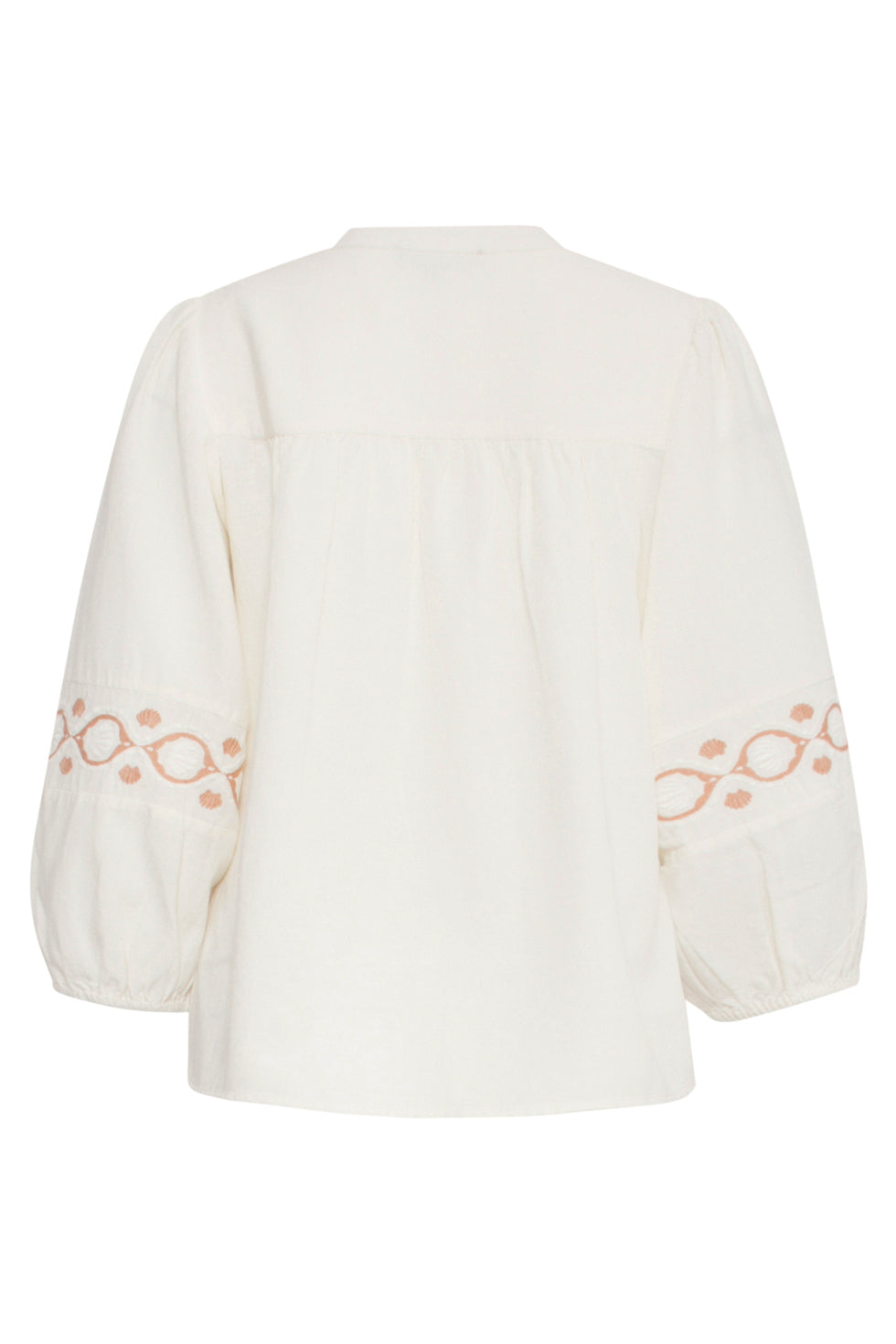 25194 Off White Top Met Geborduurde Mouwen | Sand-Off White