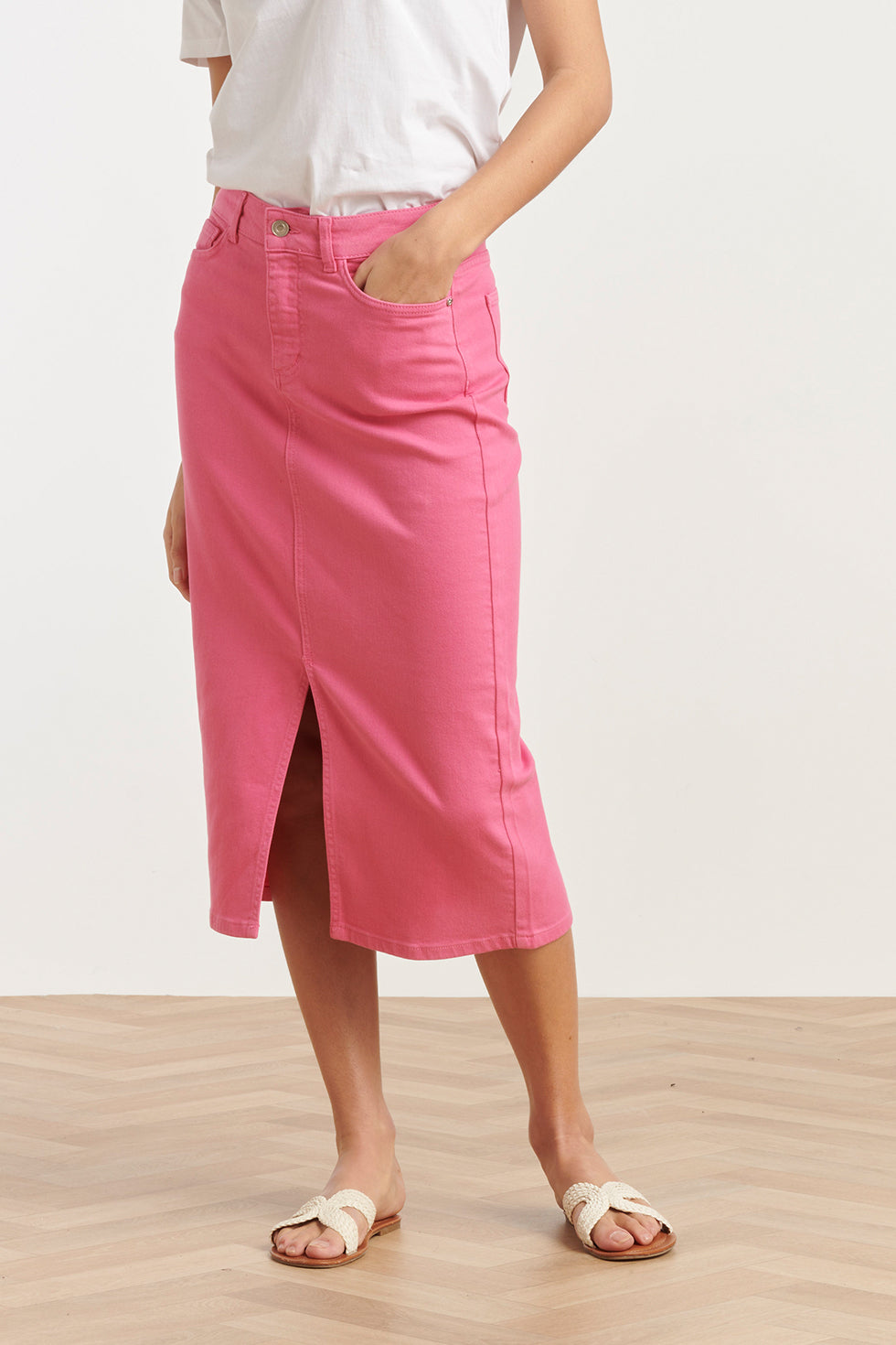 25205 Denim Midi Rok | Pink
