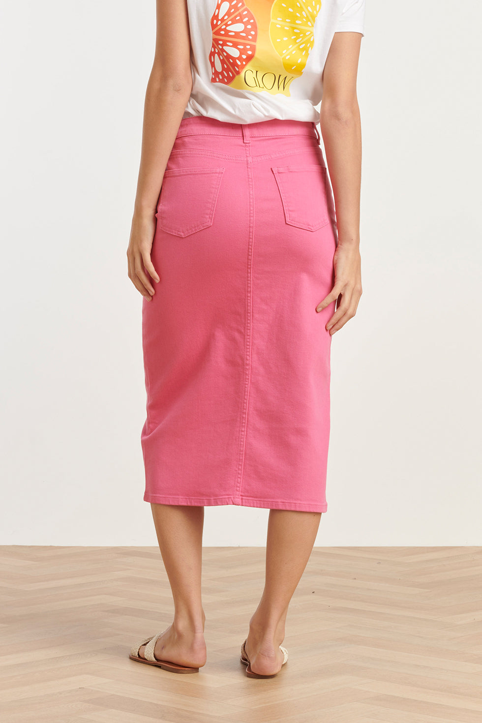 25205 Denim Midi Rok | Pink