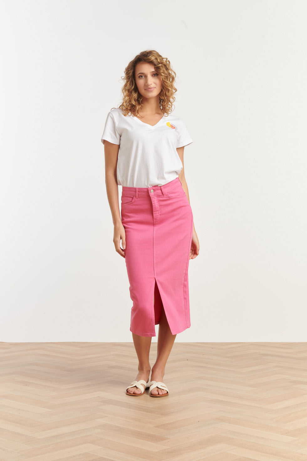 25205 Denim Midi Rok | Pink