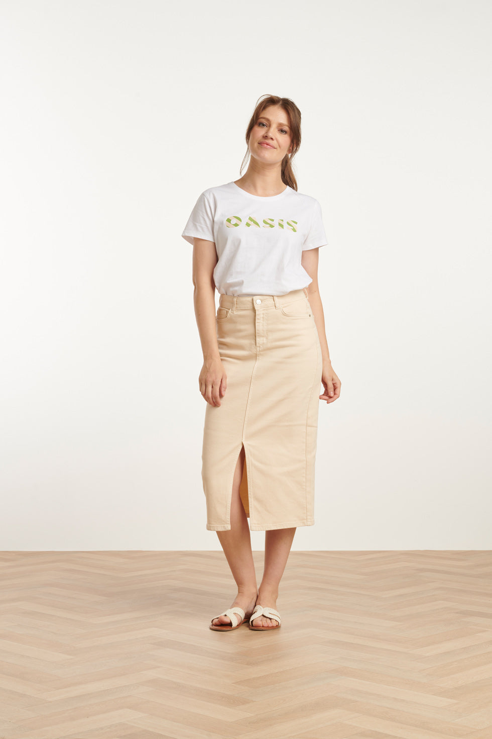 25205 E Denim Midi-Rok | Sand