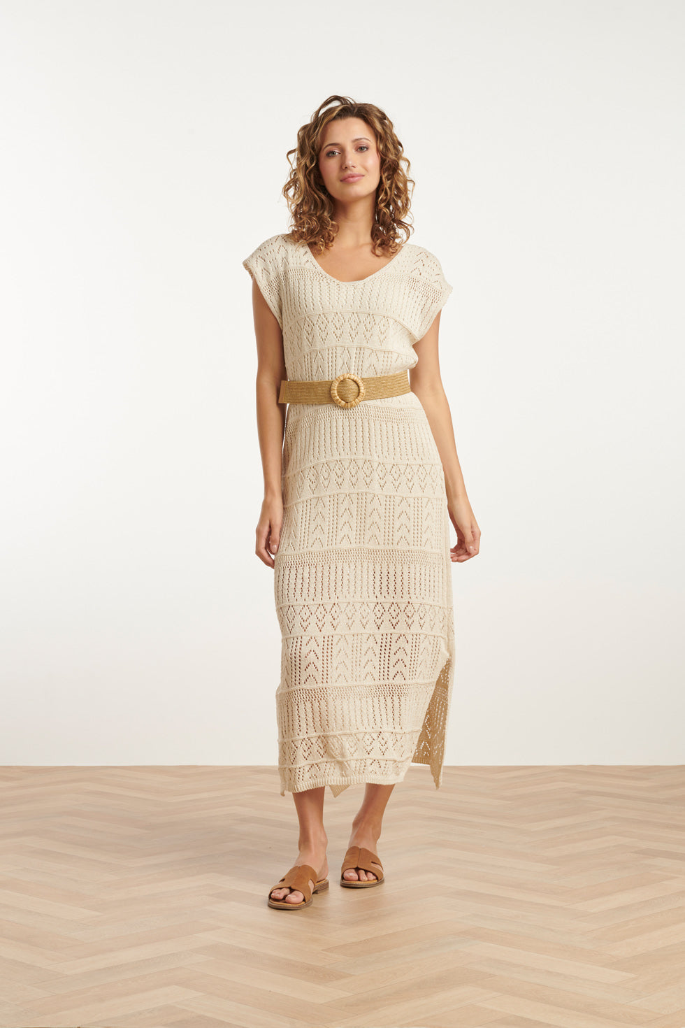 25214 Off White Crochet Midi Jurk | White