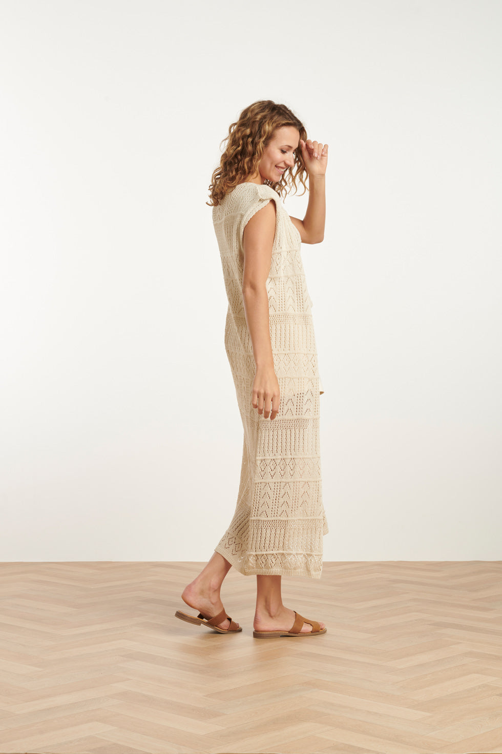 25216 Off White Crochet Midi Cardigan | White