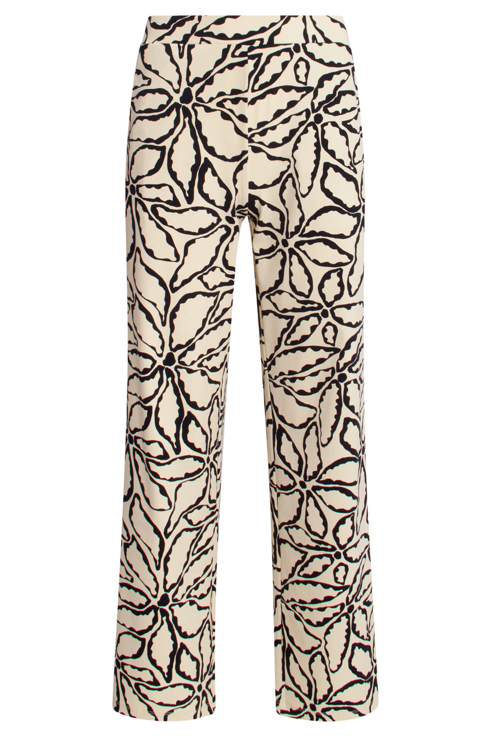25235 Wide Leg Travel Quality Broek Met E Bloemenprint | Sand - Black
