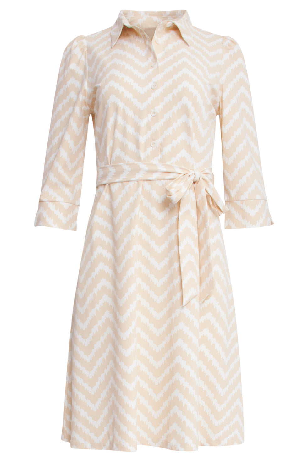 25244 Offwhite Zigzag Geprinte Jurktravelkwaliteit | Off White - Sand