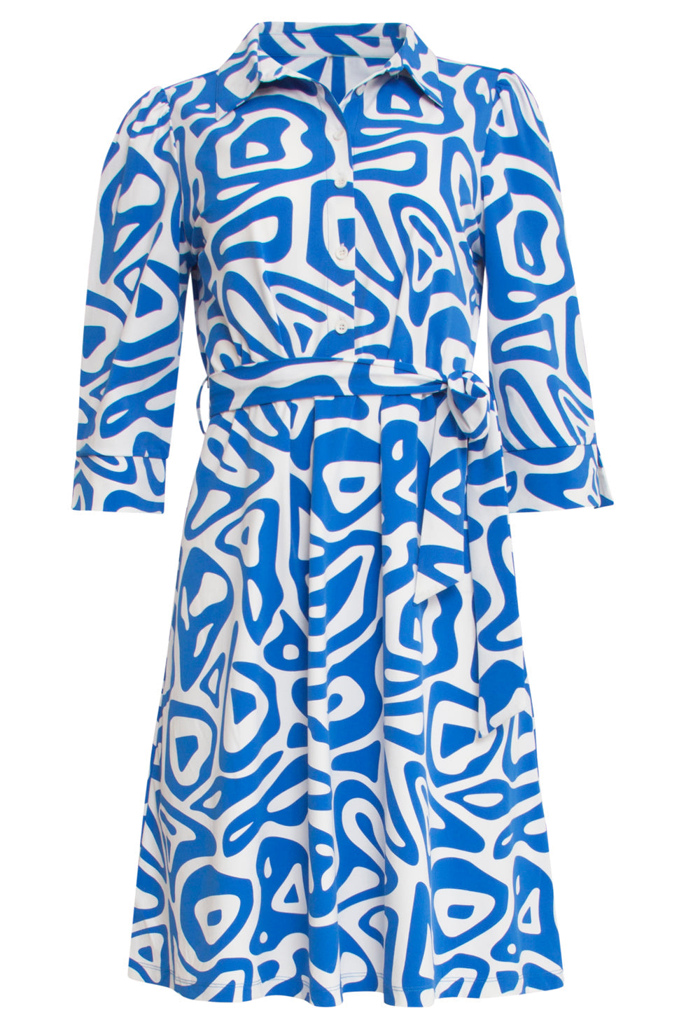 25245 Cobaltte Grafische Geprinte Jurktravelkwaliteit | Cobalt Blue-White