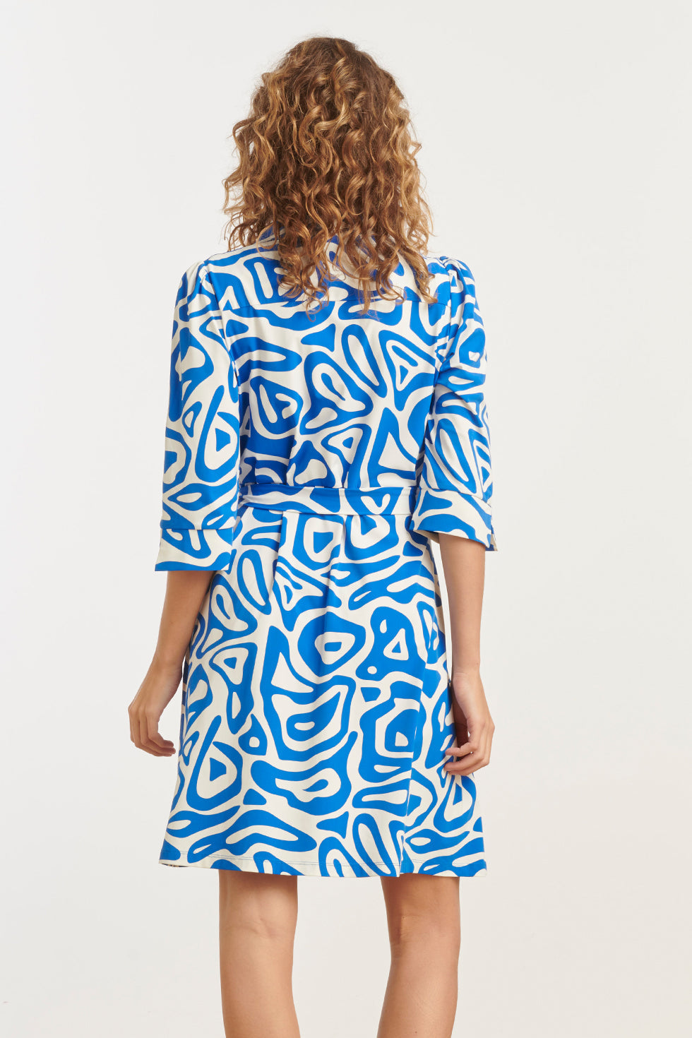 25245 Cobaltte Grafische Geprinte Jurktravelkwaliteit | Cobalt Blue-White