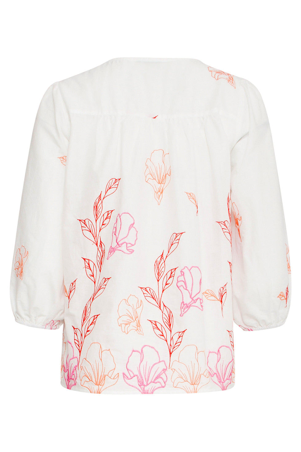 25262 Te Top Met Bloemenborduurselsv-Hals | White-Multicolour