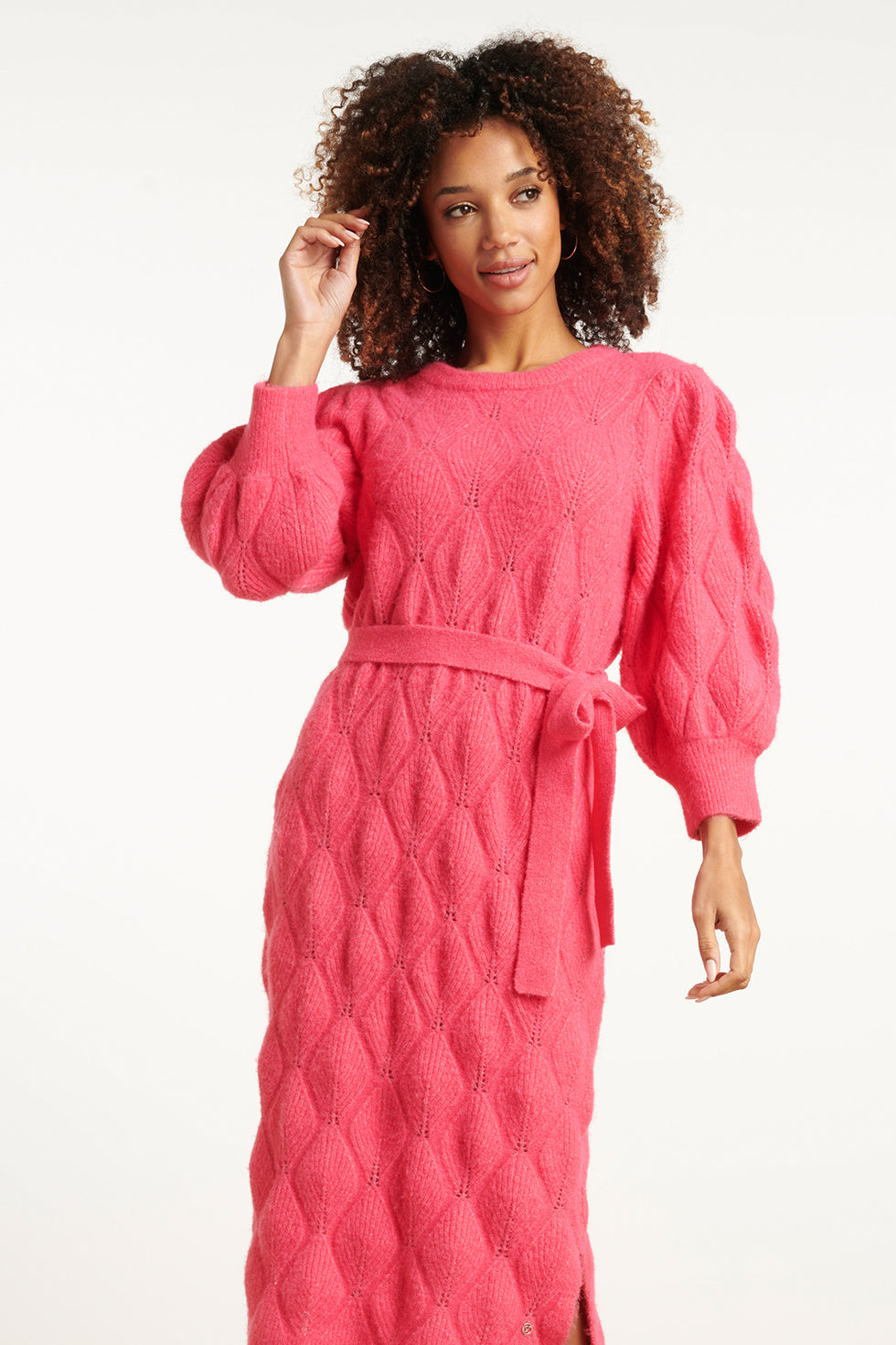 25501 Damesgebreide Midi Jurk | Cerise