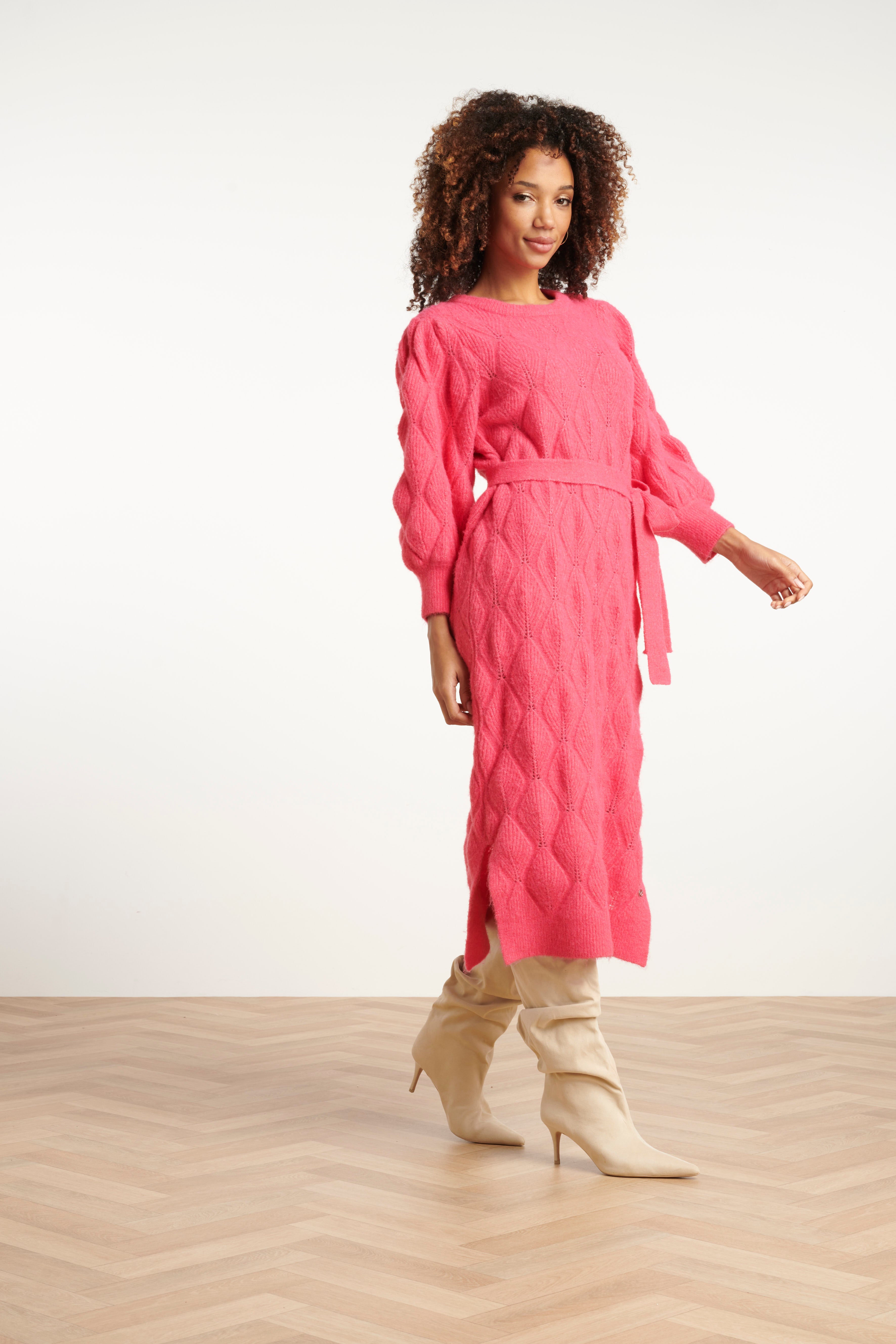 25501 Damesgebreide Midi Jurk | Cerise