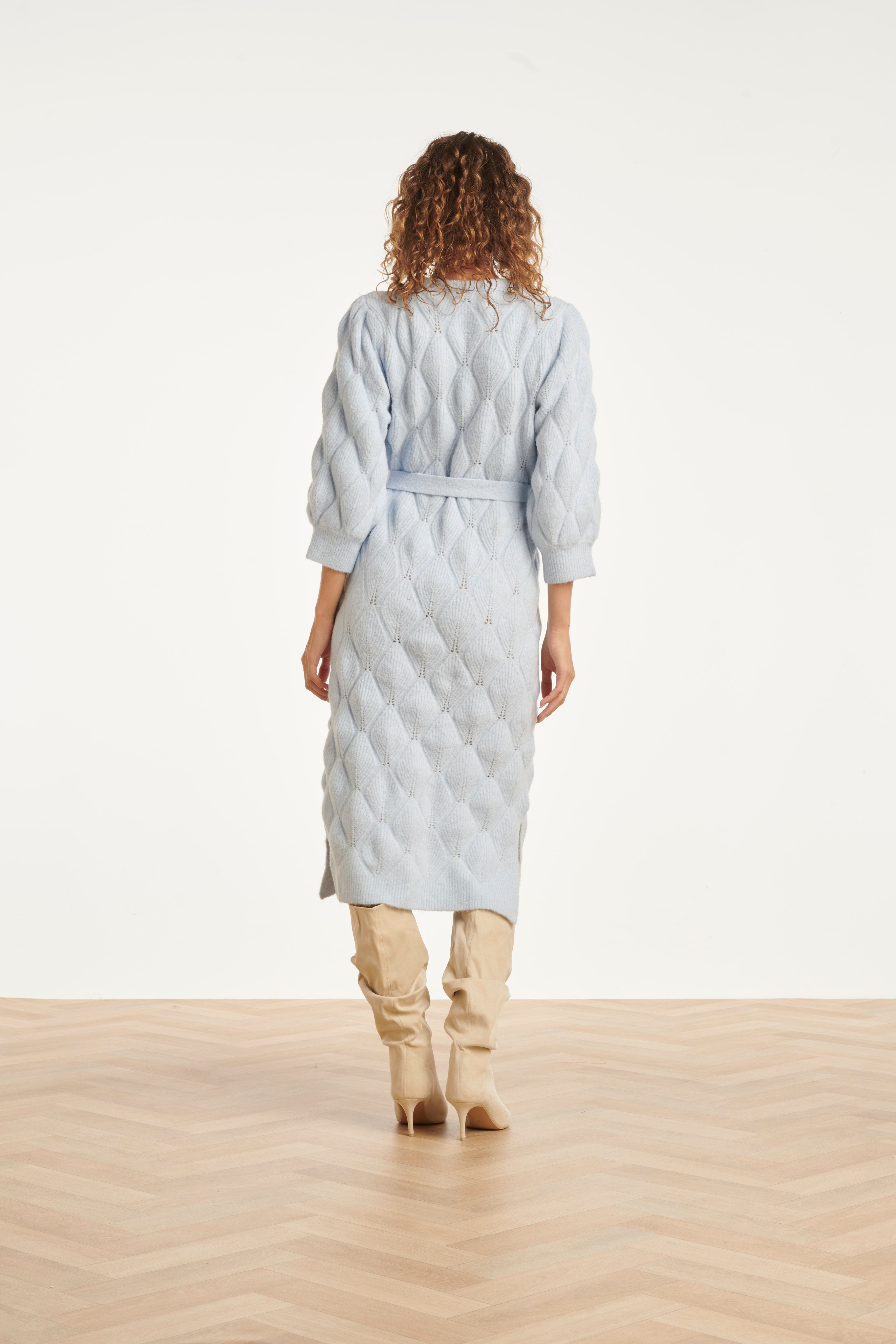 25501 Damesgebreide Midi Jurk | Light Blue