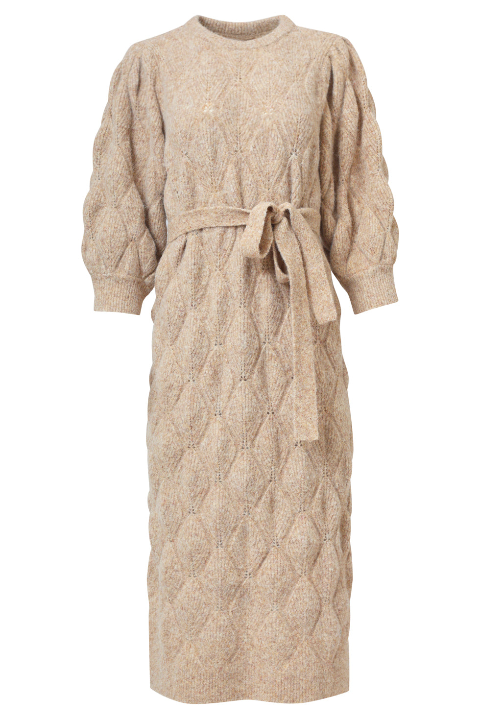 25501 Smashed Lemon Damesgebreide Midi Jurk | Camel