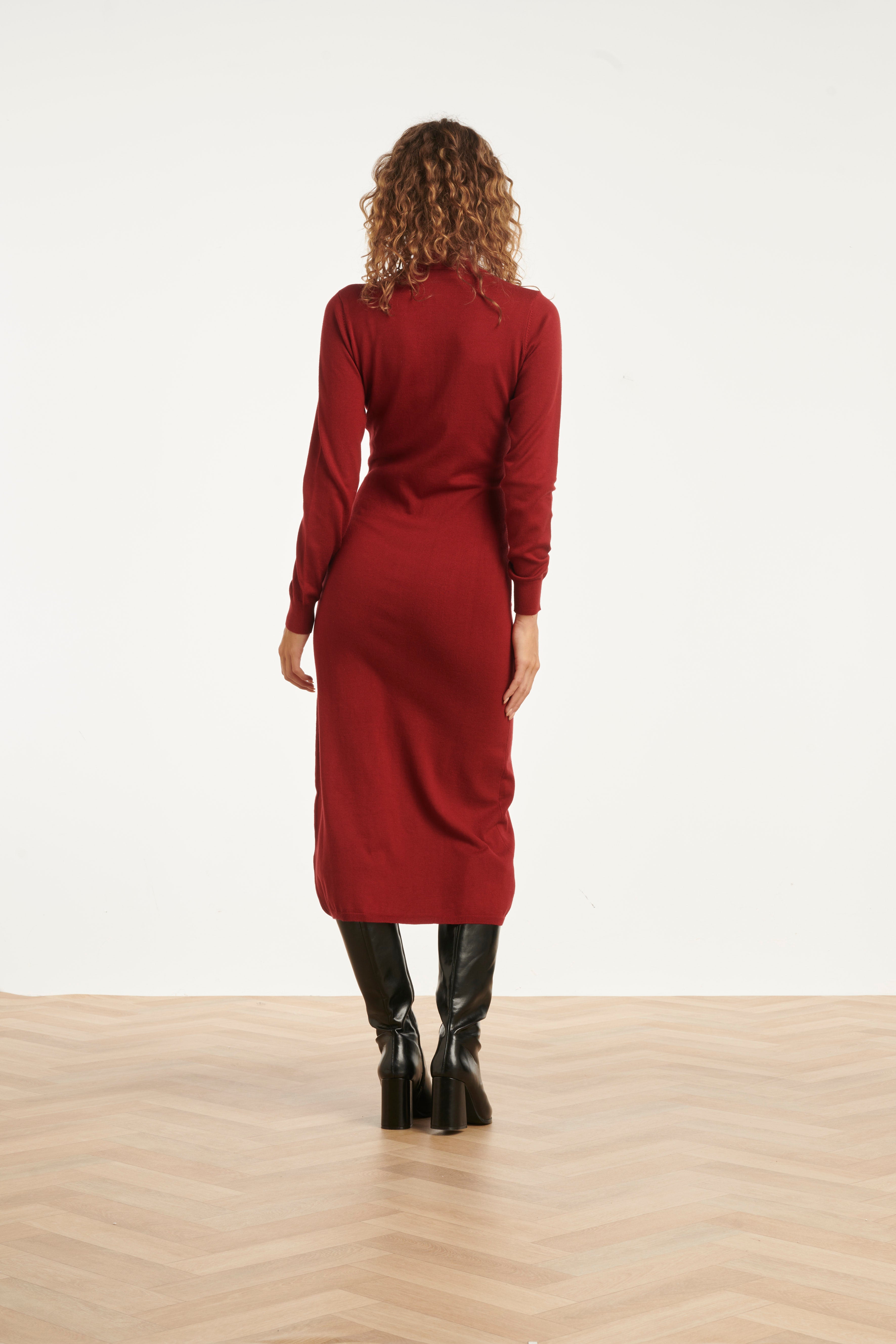 25503 Damesgebreide Jurk Met Lurex | Bordeaux